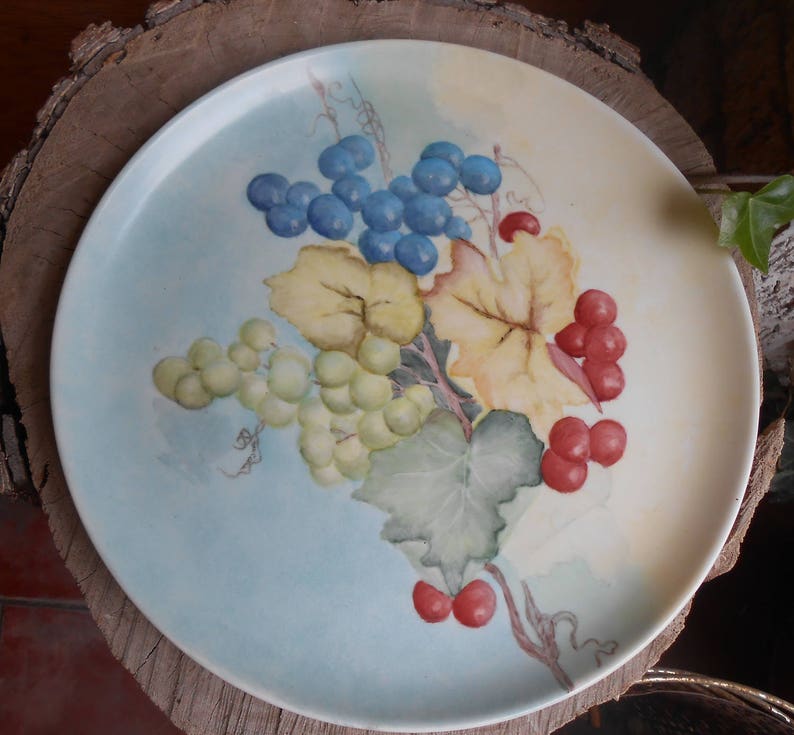 Vintage Signed by Artist Nora Cochin Hand Painted Plate Fruit Grapes Still Life Artwork Decorative Plate Collectible Display Wall Hanging image 3