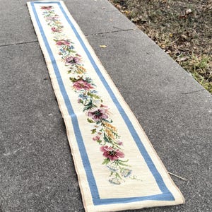 Handmade Long Thin Floral Needlepoint Runner 64 in long