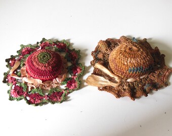 Antique Hand Crocheted Pin Cushions Handmade Bonnets Pin Cushion Crafts Sewing