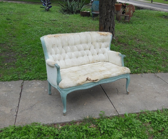 Vintage Settee Loveseat Couch Curvy Leg Tufted Boudoir Furniture Etsy