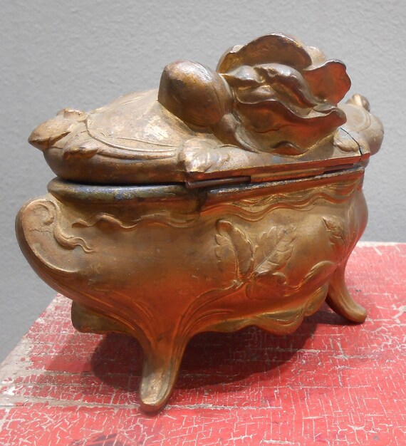 Antique Victorian Art Nouveau Pot Metal Footed Bronze Gem