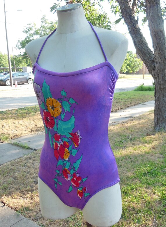 Vintage Swimsuit One Piece 1970s 1980s Swimwear Purpl… Gem
