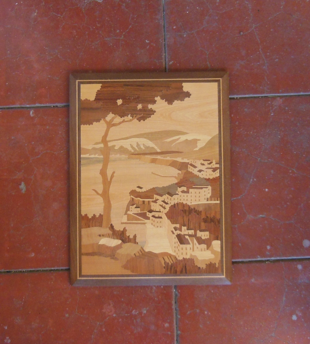 Vintage Wood Marquetry Wood Inlay Wall Art Italian Coastal City