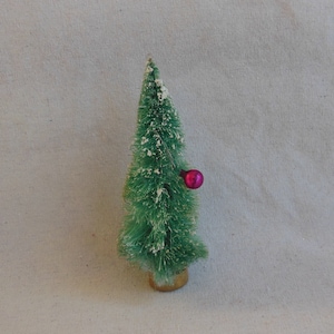 Vintage Bottle Brush Christmas Tree 7 in Flocked Tree Wood Base 1 Christmas Glass Ball Ornament Retro Xmas Mantel Decoration