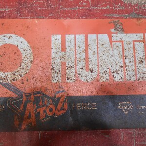 Vintage Metal Advertising Sign No Hunting 2 Two Sided Property Warning Fence Outdoor Sign Advising Hunters Trespassing Man Cave Lodge Decor image 2