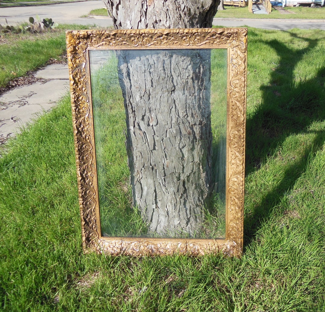 Vintage Large Wood Frame 43x31 Ornate Details Gold Decorative Wooden Picture Frame Poster Size