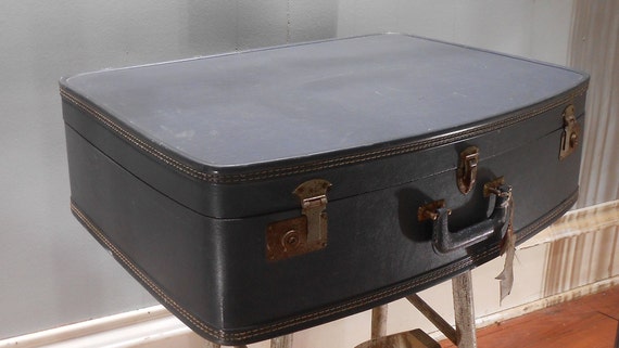 Vintage Suitcase Large Blue Travel Luggage Unmark… - image 9