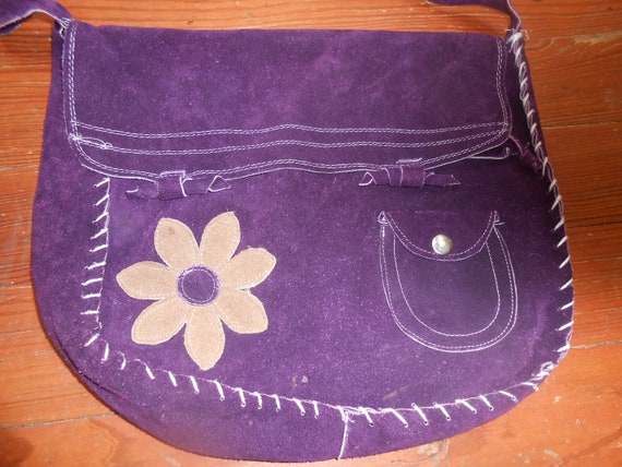 Vintage Handmade Purple Suede Purse Shoulder Bag … - image 3