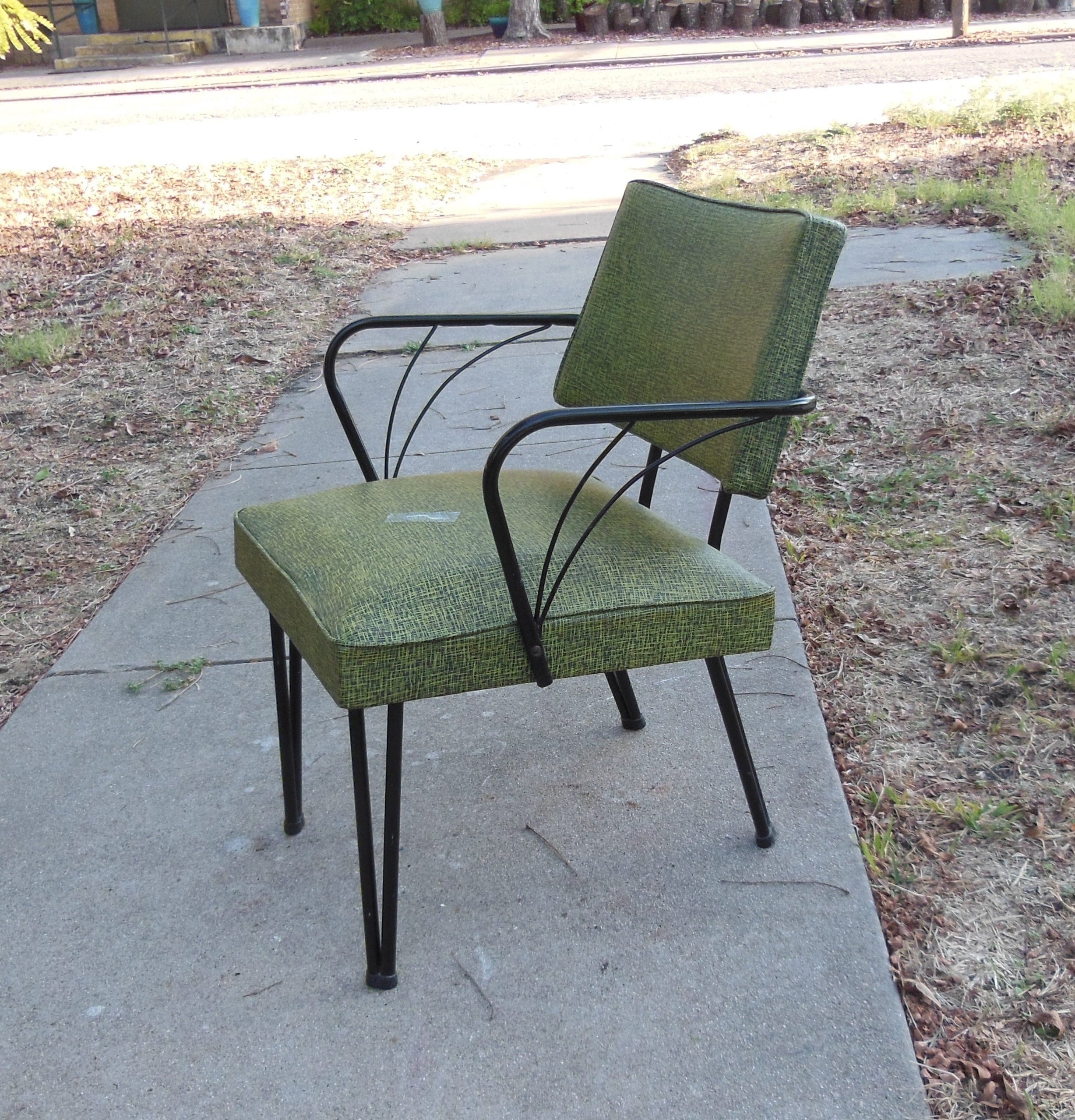 Mid Century Modern Atomic Age Metal Chair Vinyl Hairpin Legs