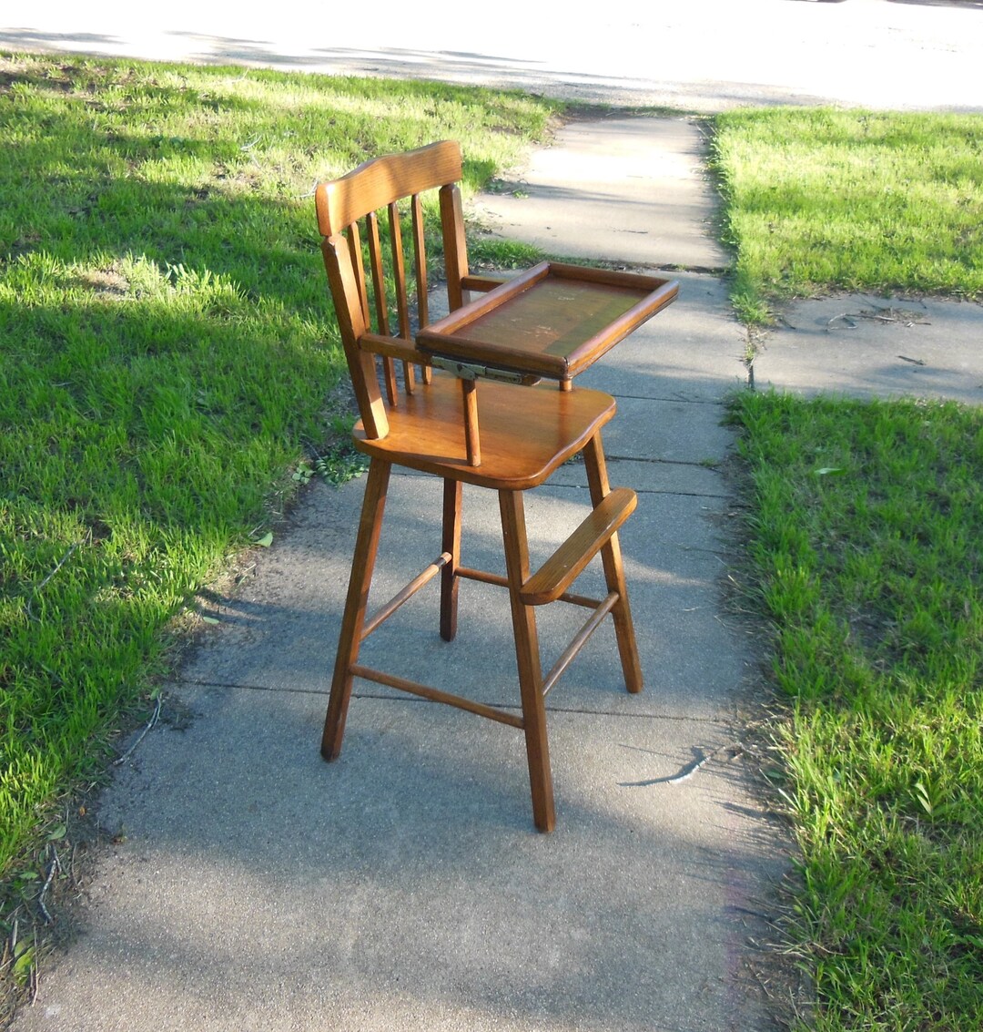 Antique Oak Wood High Chair Wooden Baby Toddler Chair With Etsy