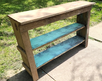 Handmade Antique Wood Blue Pantry Shelf