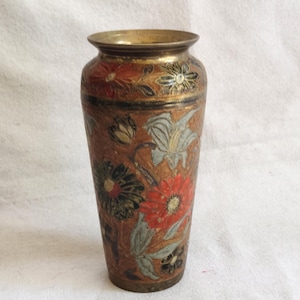 Brass Enamel 8 in Vase Cloisonne Made in India