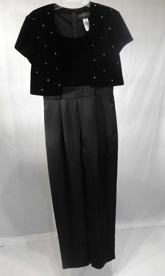 Vintage Black Satin Velvet Jumpsuit John Roberts … - image 2