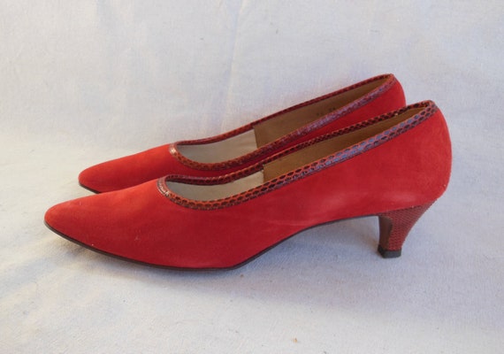 Vintage Marilyn Pumps Red Suede Snakeskin Kitten … - image 8