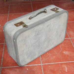 Vintage Hard Shell Suitcase Gray Luggage 1950s 1960s Retro Travel Unknown Maker