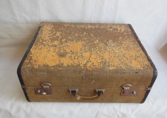 Vintage Wood Shell Tweed Suitcase 1940s Luggage L… - image 8