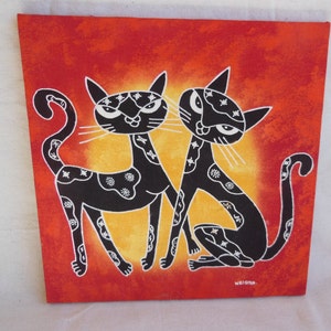 Vintage Handmade Batik Cat Wall Art