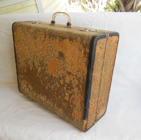 Vintage Wood Shell Tweed Suitcase 1940s Luggage L… - image 5