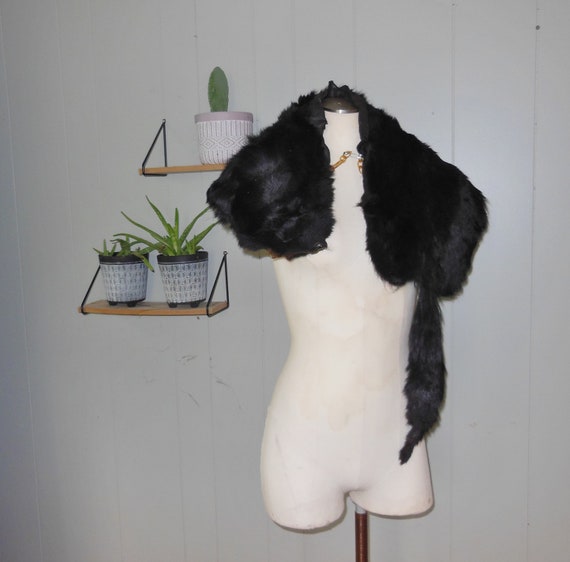 Vintage Black Fox Cape Shawl Fox Head and Tail Fu… - image 6