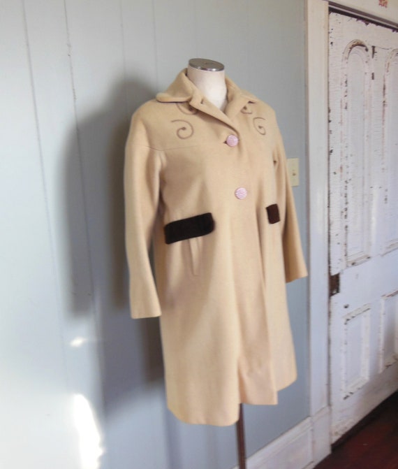 Vintage Tan Winter Wool Dress Coat made by Honeyl… - image 1