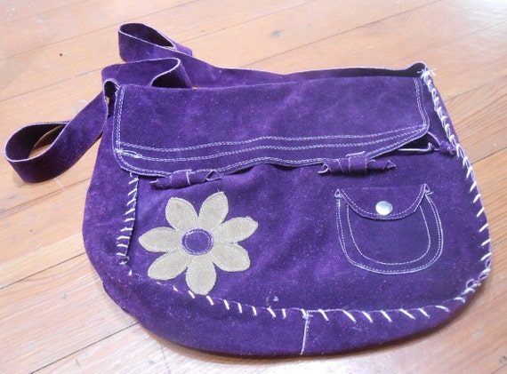 Vintage Handmade Purple Suede Purse Shoulder Bag … - image 5