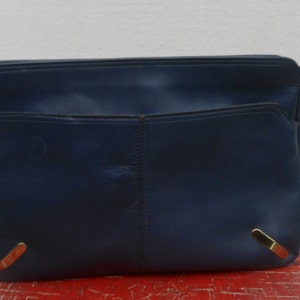 Vintage Leather Navy Blue Clutch Purse