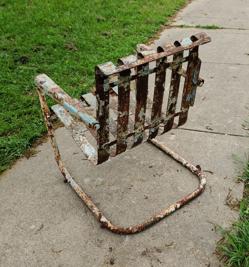 Vintage Cantilever Metal Industrial Lawn Chair Layers of Chippy Paint Yard Art Garden Porch Patio Decor image 6