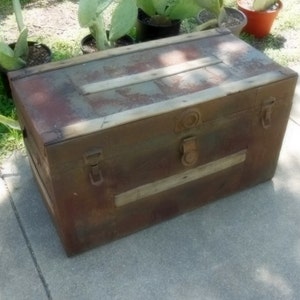 Antique Steamer Trunk G.U Witney Maker Flat Top Wood chest Coffee Tabl -  antiques - by owner - collectibles sale 