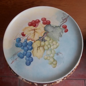 Vintage Signed by Artist Nora Cochin Hand Painted Plate Fruit Grapes Still Life Artwork Decorative Plate Collectible Display Wall Hanging image 1