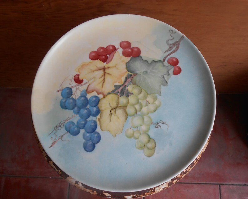 Vintage Signed by Artist Nora Cochin Hand Painted Plate Fruit Grapes Still Life Artwork Decorative Plate Collectible Display Wall Hanging image 1