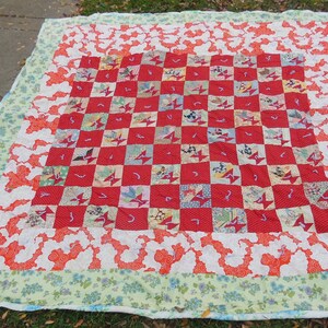 Antique 1930s Feed Sack Quilt 1970s Fabric Border image 2
