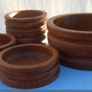 Vintage Teak Salad Bowl Set made in Thailand Good Wood Serving Dining Diner Bowls Danish Modern Style Tropical Coastal Beach House Cottage image 1