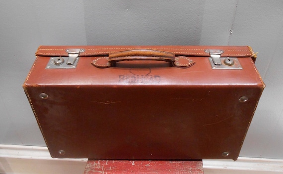 Antique Leather Suitcase Traincase Luggage Vintag… - image 10