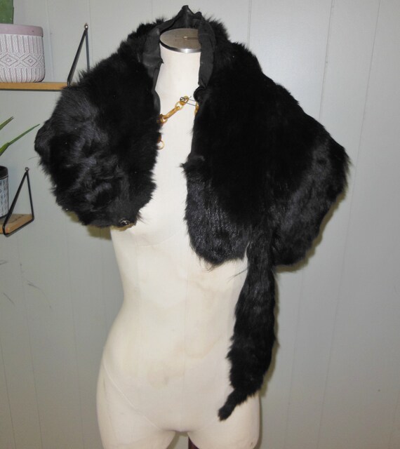 Vintage Black Fox Cape Shawl Fox Head and Tail Fu… - image 3