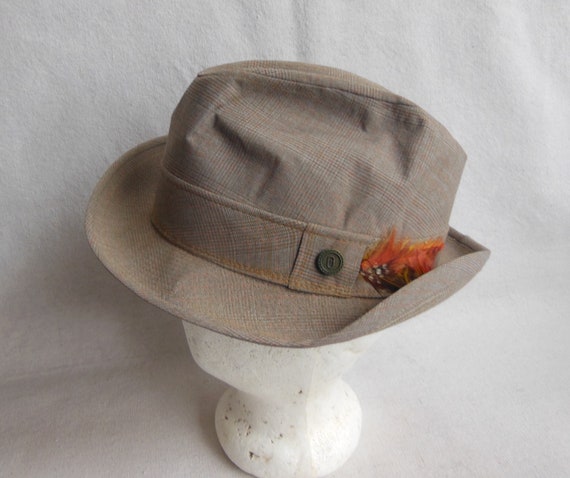 Vintage Mid Century Fedora Brown Fine Plaid Cotton Nicely  display picture 2