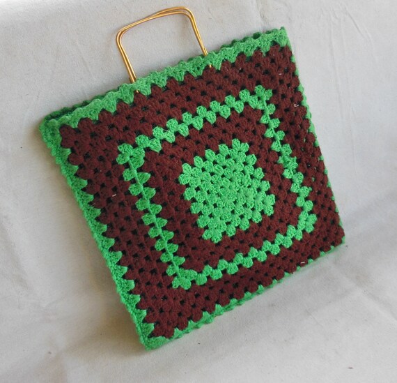 Vintage Handmade Granny Square Boho Tote Bag Line… - image 7