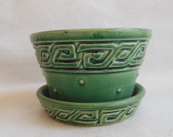 Vintage McCoy Planter Mid Century Art Pottery Greek Key Pattern Green Plant Holder Succulent Planter Herb Planter Plant Lover Gardener Gift