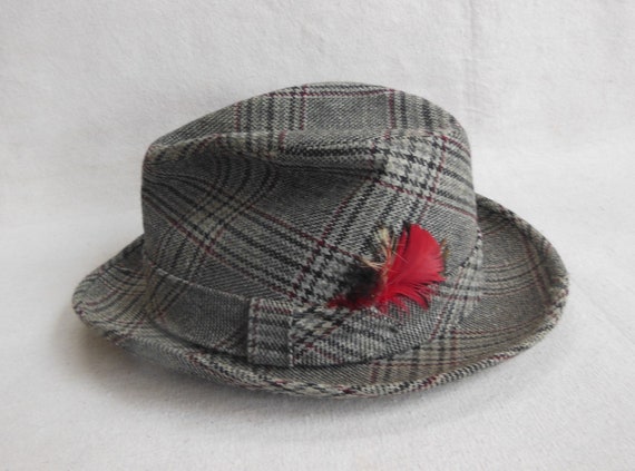 Vintage Dobbs Fedora Wool Tweed Blue Plaid Unisex… - image 9