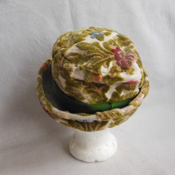 Vintage Textured Velvet Brocade Bowler Hat Bucket… - image 5