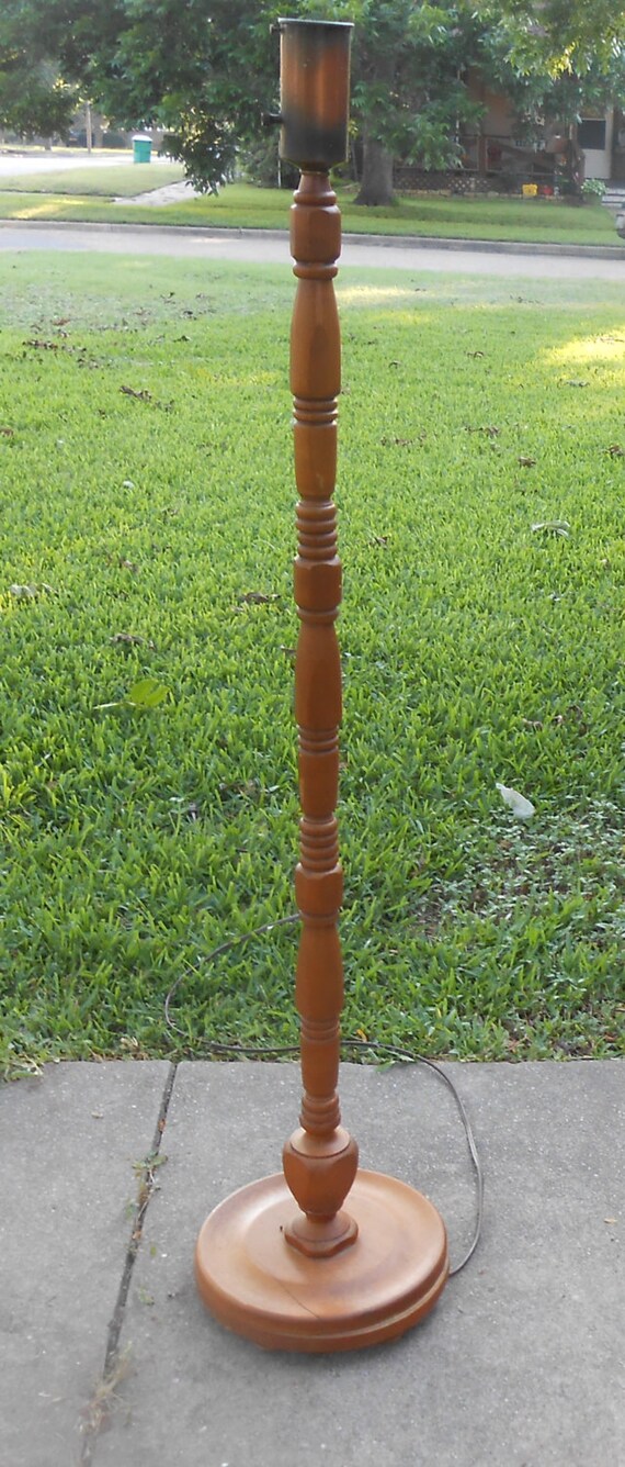 Vintage Turned Wood Floor Lamp Standing Pedestal Maple 50