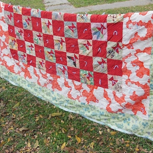 Antique 1930s Feed Sack Quilt 1970s Fabric Border image 4