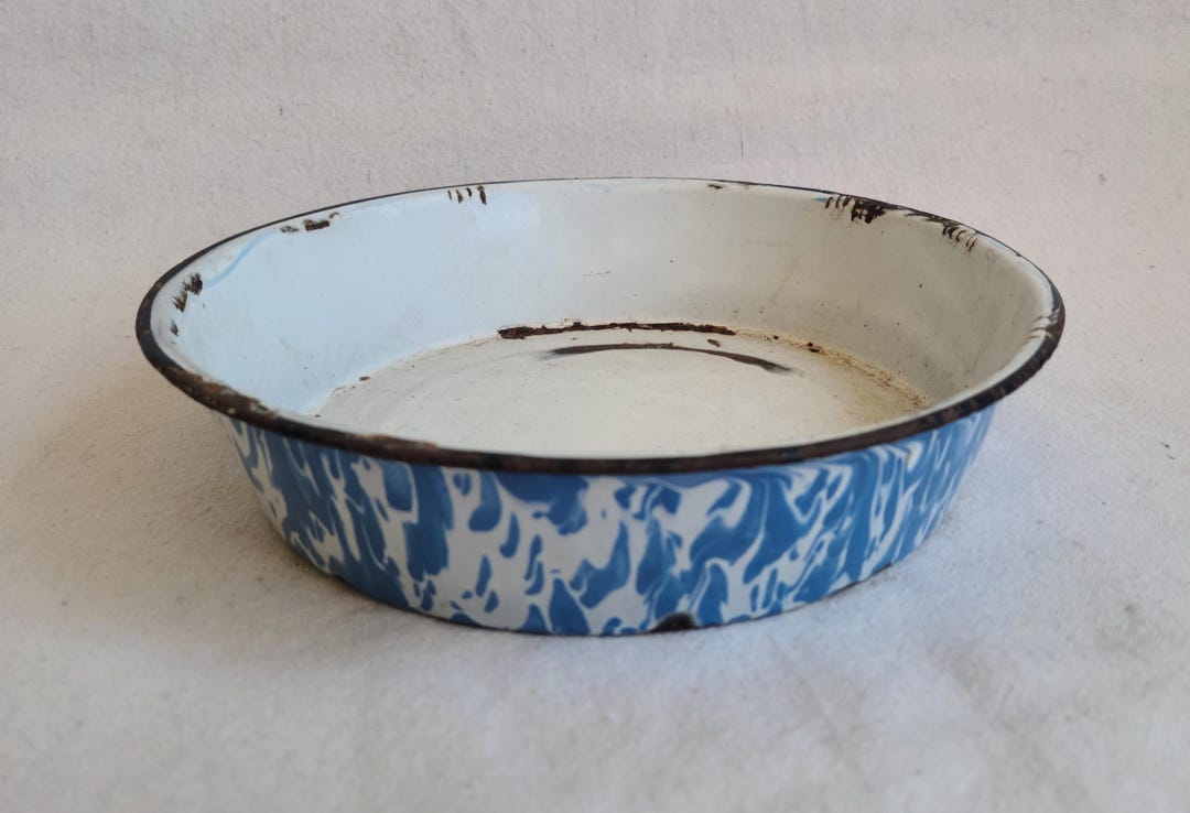 Antique Blue White Enamelware Splatter Pan - Etsy