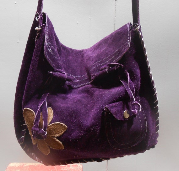 Vintage Handmade Purple Suede Purse Shoulder Bag … - image 8
