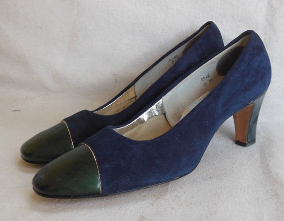 Vintage Blue Suede Shoes Valley Shoe Chunky Heel … - image 1