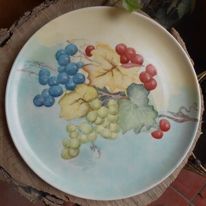 Vintage Signed by Artist Nora Cochin Hand Painted Plate Fruit Grapes Still Life Artwork Decorative Plate Collectible Display Wall Hanging image 2