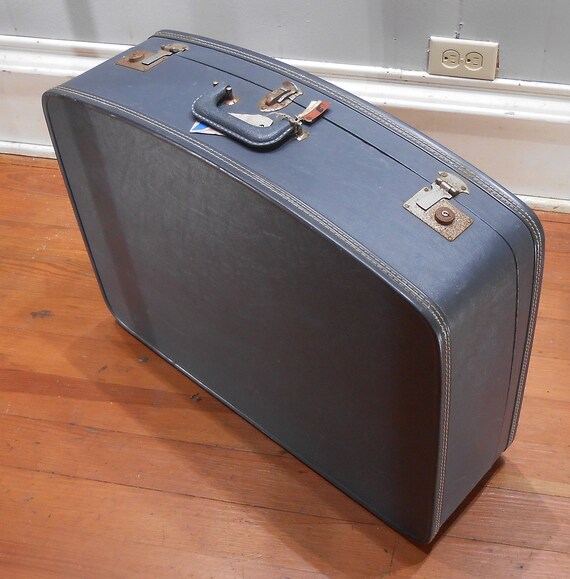 Vintage Suitcase Large Blue Travel Luggage Unmark… - image 4
