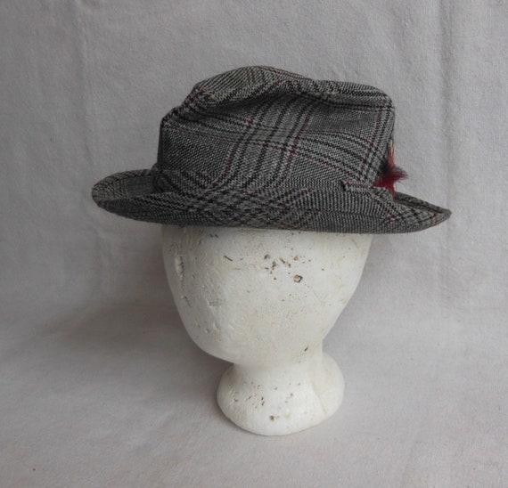 Vintage Dobbs Fedora Wool Tweed Blue Plaid Unisex… - image 2