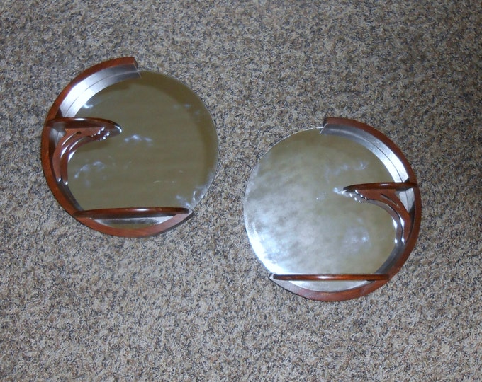 Pair of Mirrored Round Wall Shelves Wood Knick Knack Dispaly Scroll Products Rockford Illinois