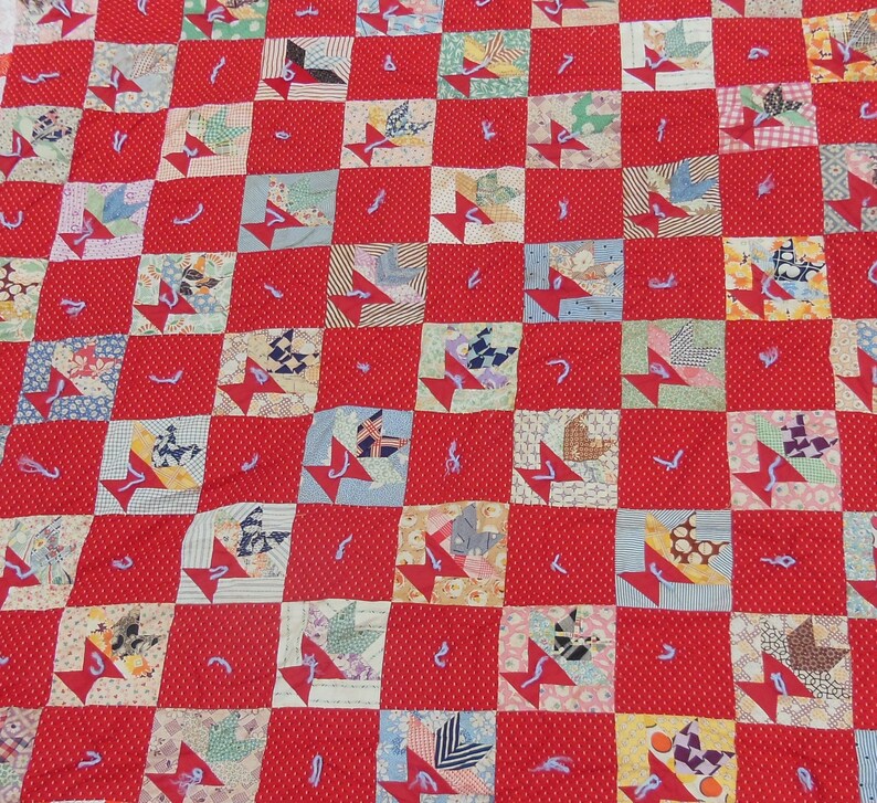 Antique 1930s Feed Sack Quilt 1970s Fabric Border image 3