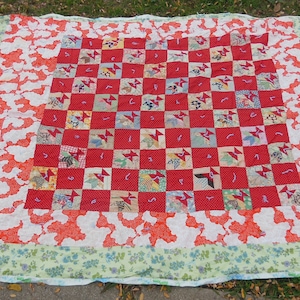 Antique 1930s Feed Sack Quilt 1970s Fabric Border image 9